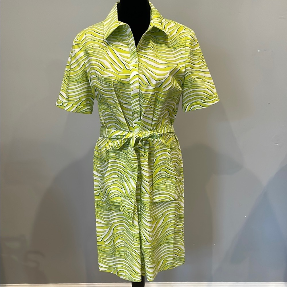 Green Zebra Print Shirt Dress like new tropical vibes